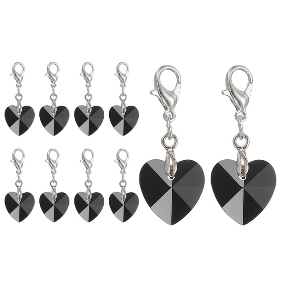 Uxcell 10 Pcs Heart Stitch Markers, Locking Crystal Crochet Stitch Marker for Knitting, Black