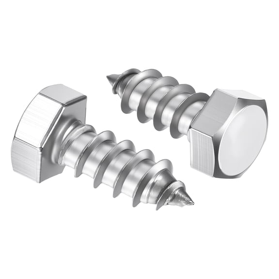 Uxcell 10 Pcs Hex Head Lag Screws - 3/8"x1" Stainless Steel 18-8 (304) Lag Bolts Hexagon Head Heavy Duty Wood Screws for Wood, Decks, Fences, Furniture, Silver