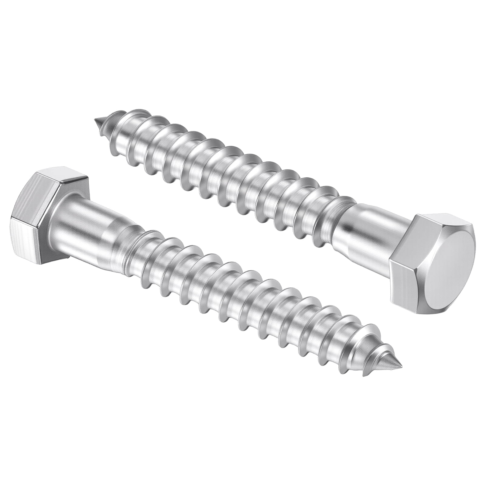 Uxcell 10 Pcs Hex Head Lag Screws - 3/8"x2-1/2" Stainless Steel 18-8 (304) Lag Bolts Hexagon Head Heavy Duty Wood Screws for Wood, Decks, Fences, Furniture, Silver