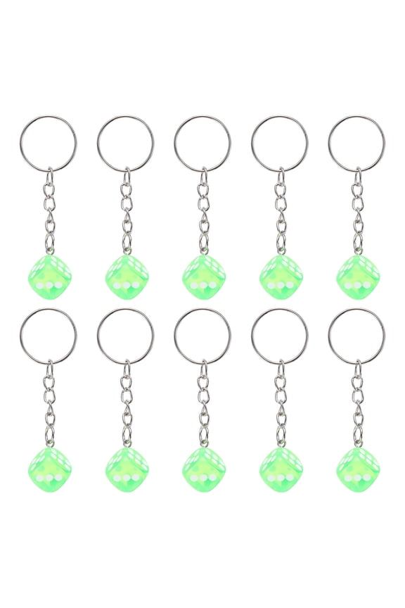 10 Pcs Lucky Dice Keychain Charm, Resin 3D Cube Square Mini Dice Keyrings with Pendants for Bag, Wallet, Purse, Car, Cellphone Accessories, Grass Green