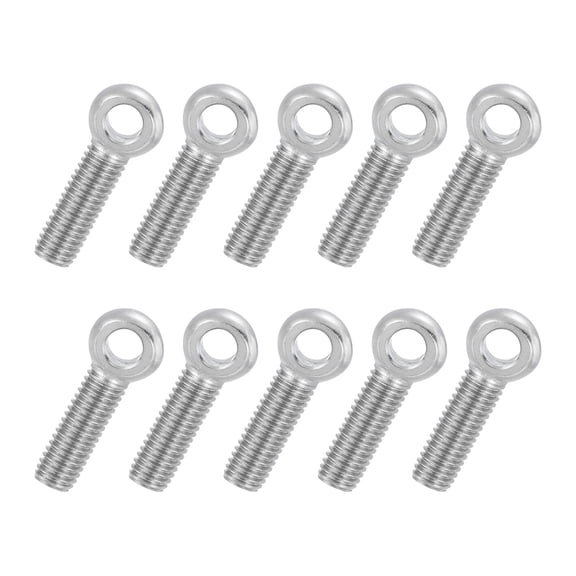 Uxcell 10 Pcs M10x45mm Shoulder Swing Lifting Eye Bolt, 304 Stainless Steel Metric Full Thread Fisheye Eye Slip Hole Screw Rigging Bolt Metal Fasteners Screws, Silver Tone