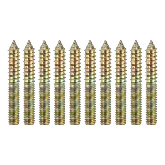Uxcell 10 Pcs M10x70 Hanger Bolts, Carbon Steel Double Headed Self-Tapping Wood Dowel Screws for Wood Joint Furniture Legs, Color Zinc