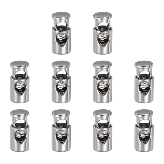 Uxcell 10 Pcs Metal Cord Locks, 5mm Single-Hole Cord Locks for Drawstrings End Stopper Fastener Slider Toggles Clip for Shoelaces Backpacks Replacement, Silver
