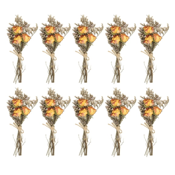 Uxcell 10 Pcs Mini Rose Dried Flower Bouquet Baby's Breath Boho DIY Gift Yellow/Red