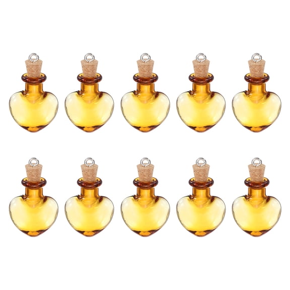 Uxcell 10 Pcs Mini Glass Bottles Jars, Heart Small Cute Glass Jars Vials Pendants Small Vials Wishing Bottle with Cork Stoppers and Eye Screws for DIY Crafts Favorss, Champagne