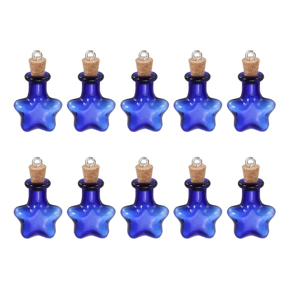 Uxcell 10 Pcs Mini Glass Bottles Jars, Star Small Cute Glass Jars Vials Pendants Small Vials Wishing Bottle with Cork Stoppers and Eye Screws for DIY Crafts Favorss, Blue