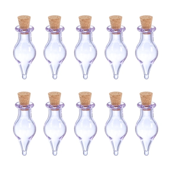 Uxcell 10 Pcs Mini Glass Bottles Jars, Teardrop Small Cute Glass Jars Vials Pendants Small Vials Wishing Bottle with Cork Stoppers for DIY Crafts Favorss, Purple