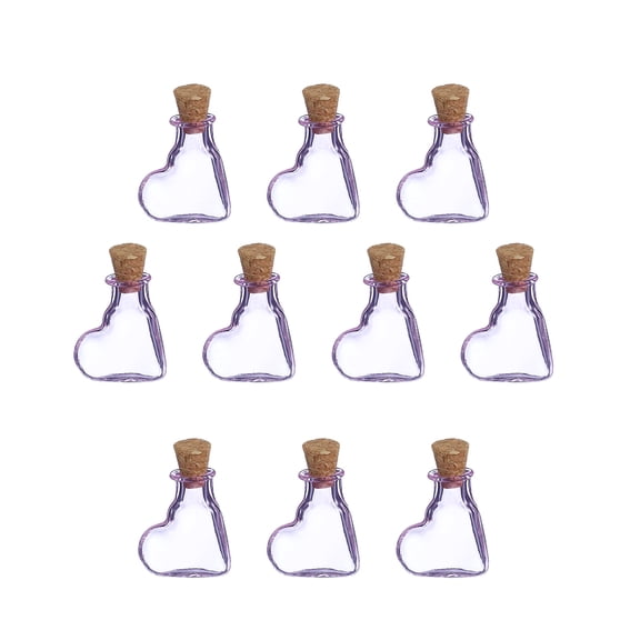Uxcell 10 Pcs Mini Glass Bottles Pendants, 0.01oz/0.5ml Tilted Heart Shaped Small Glass Jars with Cork Stoppers Wishing Bottles for DIY Crafts Party Wedding Decor Favors, Purple