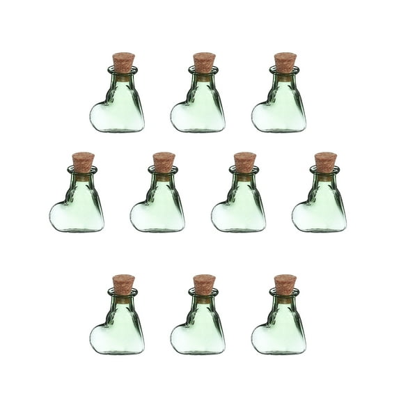 Uxcell 10 Pcs Mini Glass Bottles Pendants, 0.01oz/0.5ml Tilted Heart Shaped Small Glass Jars with Cork Stoppers Wishing Bottles for DIY Crafts Party Wedding Decor Favors, Green