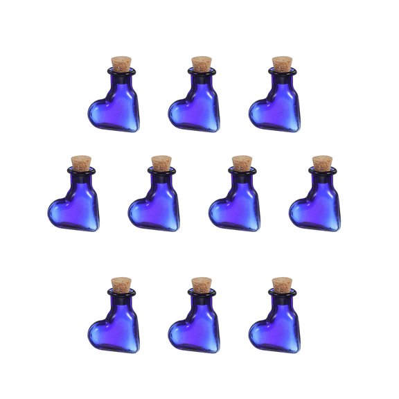 Uxcell 10 Pcs Mini Glass Bottles Pendants, 0.01oz/0.5ml Tilted Heart Shaped Small Glass Jars with Cork Stoppers Wishing Bottles for DIY Crafts Party Wedding Decor Favors, Blue