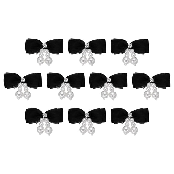 Uxcell 10 Pcs Mini Ribbon Bows, Mesh Ribbon Bows Brooch Pearl Diamond Charm Bow Tiny Crafts Bow Decoration for DIY Sewing Scrapbooking Hair Clip Wedding, Black