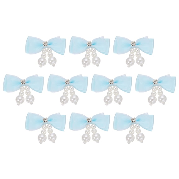Uxcell 10 Pcs Mini Ribbon Bows, Mesh Ribbon Bows Brooch Pearl Diamond Charm Bow Tiny Crafts Bow Decoration for DIY Sewing Scrapbooking Hair Clip Wedding, Blue