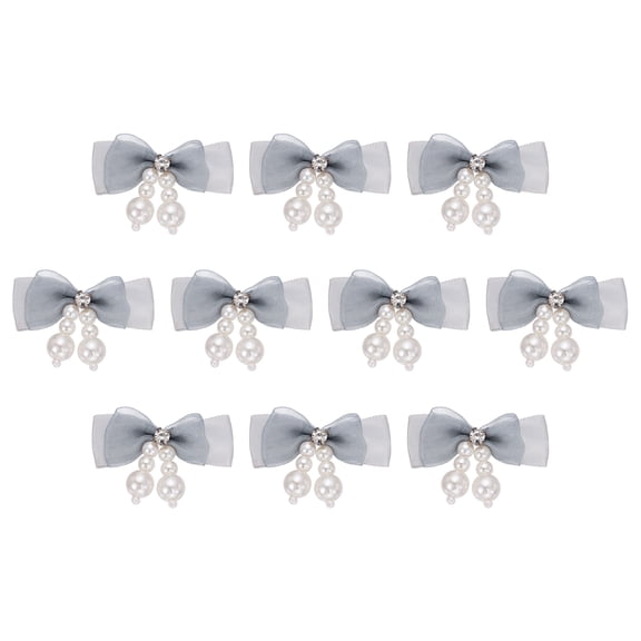Uxcell 10 Pcs Mini Ribbon Bows, Mesh Ribbon Bows Brooch Pearl Diamond Charm Bow Tiny Crafts Bow Decoration for DIY Sewing Scrapbooking Hair Clip Wedding, Gray