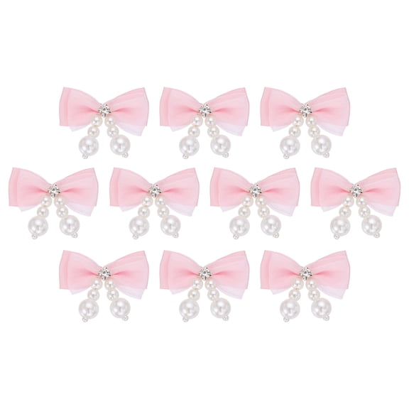 Uxcell 10 Pcs Mini Ribbon Bows, Mesh Ribbon Bows Brooch Pearl Diamond Charm Bow Tiny Crafts Bow Decoration for DIY Sewing Scrapbooking Hair Clip Wedding, Light Pink