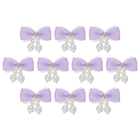 Uxcell 10 Pcs Mini Ribbon Bows, Mesh Ribbon Bows Brooch Pearl Diamond Charm Bow Tiny Crafts Bow Decoration for DIY Sewing Scrapbooking Hair Clip Wedding, Purple