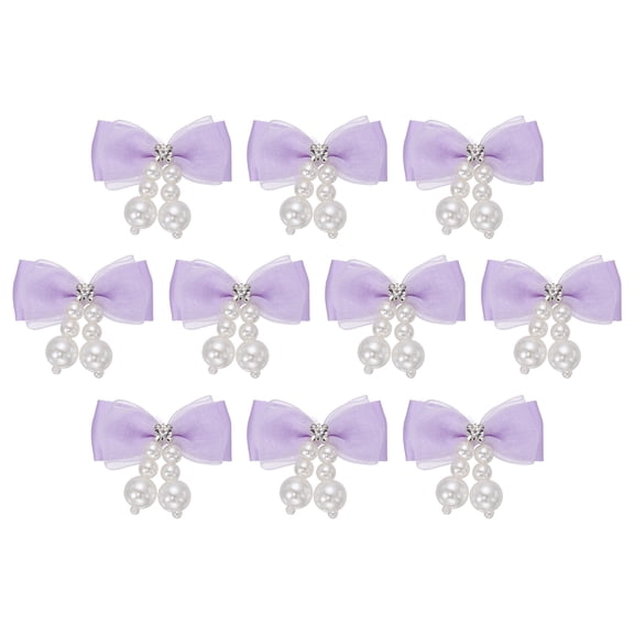 Uxcell 10 Pcs Mini Ribbon Bows, Mesh Ribbon Bows Brooch Pearl Diamond Charm Bow Tiny Crafts Bow Decoration for DIY Sewing Scrapbooking Hair Clip Wedding, Purple
