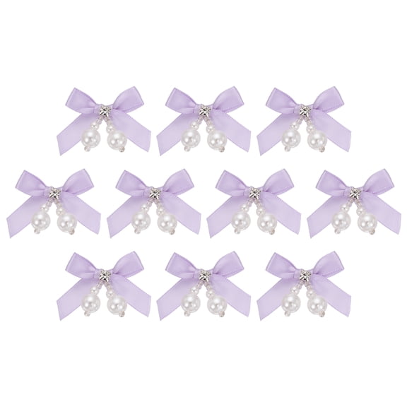 Uxcell 10 Pcs Mini Ribbon Bows, Satin Ribbon Bows Brooch Pearl Charm Bow Tiny Crafts Bow Decoration for DIY Sewing Scrapbooking Hair Clip Wedding, Purple