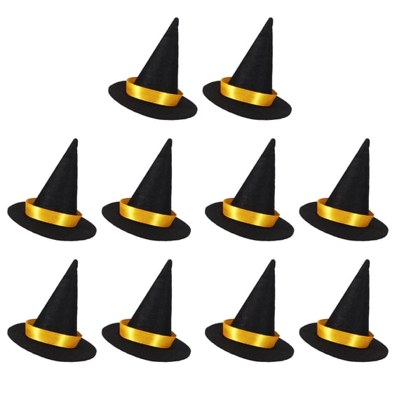 Uxcell 10 Pcs Mini Witch Hat Wine Bottle Toppers, Felt Mini Party Hats Bottle Decors Cake Toppers for Halloween Party Supplies Favors DIY Crafts Accessories, Black