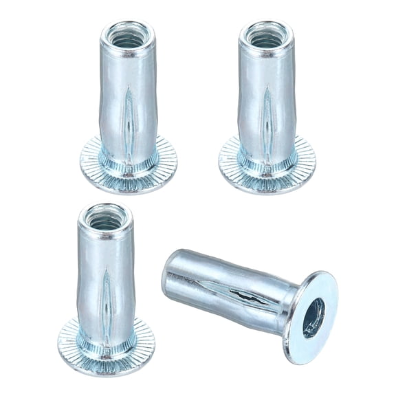 Uxcell 10 Pcs Multi Grip Rivet Nuts 1/4"-20x1-1/16", Pre-Bulbed Shank Flat Head Threaded Insert Nuts Carbon Steel Zinc Plated for -  Automotive Machine Equipment Use, Blue Toned Silver