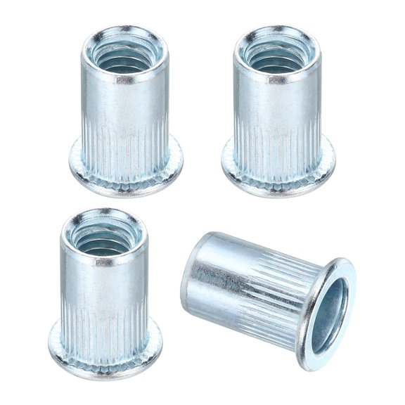 Uxcell 10 Pcs Multi Grip Rivet Nuts M5x22, Pre-Bulbed Shank Flat Head Threaded Insert Nuts Carbon Steel Zinc Plated for -  Automotive Machine Equipment Mounting Use, Blue Toned Silver