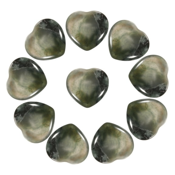 Uxcell 10 Pcs Natural Heart Shaped Crystal Stone, 0.8 Inch Mini Polished Love Gemstone Crystal, Pocket Rock Engraved Worry Stones for Women Gifts Meditation, Gray Green