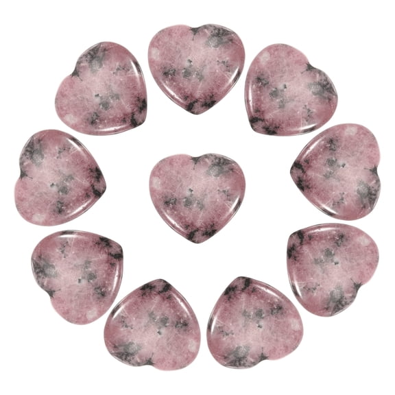 Uxcell 10Pcs Natural Heart Shaped Crystal Stone, 0.8" Polished Love Gemstone Crystal, Pocket Rock Engraved Worry Stones for Women Valentines Gift Meditation 0.2" Thick, Rhodochrosite
