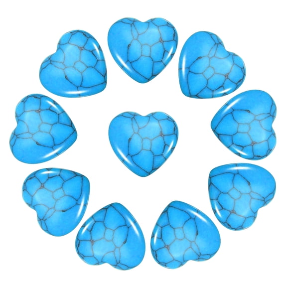 Uxcell 10Pcs Natural Heart Shaped Crystal Stone, 0.8" Polished Love Gemstone Crystal, Pocket Rock Engraved Worry Stones for Women Valentines Gift Meditation 0.2" Thick, Blue Turquoise