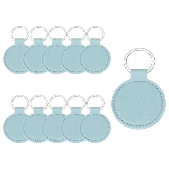 Uxcell 10 Pcs PU Leather Keychain Blanks Bulk Circle Laser Engraving Keychain Leather Key Fob Kit with Key Rings for DIY Supplies Gifts (Light Blue, 2" Dia.)