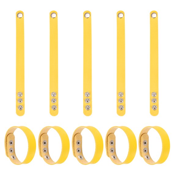 Uxcell 10 Pcs Plain Leather Bracelets Leather Snap Bracelets Adjustable Blank Wrist Cuffs DIY Craft Wristbands for Men Women Jewelry Making, Yellow