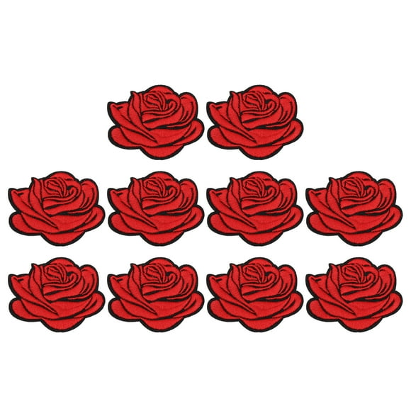 Uxcell 10 Pcs Red Rose Embroidered Patch Sew on Iron on Decorative Patch, 2.6"Lx2.2"W