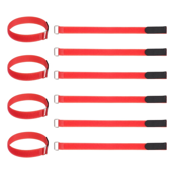 Uxcell 10 Pcs Reusable Cinch Straps, 0.8" x 14.2" Adjustable Hook and Loop Securing Straps Multi-Purpose Self-Adhesive Fastening Cable Cord Ties with Buckle for Organizer Storage, Red