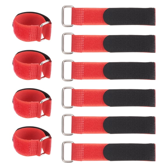 Uxcell 10 Pcs Reusable Cinch Straps, 0.8" x 6.3" Adjustable Hook and Loop Securing Straps Multi-Purpose Self-Adhesive Fastening Cable Cord Ties with Buckle for Organizer Storage, Red