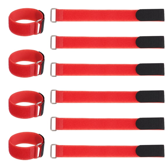 Uxcell 10 Pcs Reusable Cinch Straps, 1" x 12.2" Adjustable Hook and Loop Securing Straps Multi-Purpose Self-Adhesive Fastening Cable Cord Ties with Buckle for Organizer Storage, Red