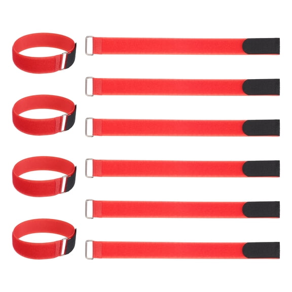 Uxcell 10 Pcs Reusable Cinch Straps, 1" x 14.2" Adjustable Hook and Loop Securing Straps Multi-Purpose Self-Adhesive Fastening Cable Cord Ties with Buckle for Organizer Storage, Red