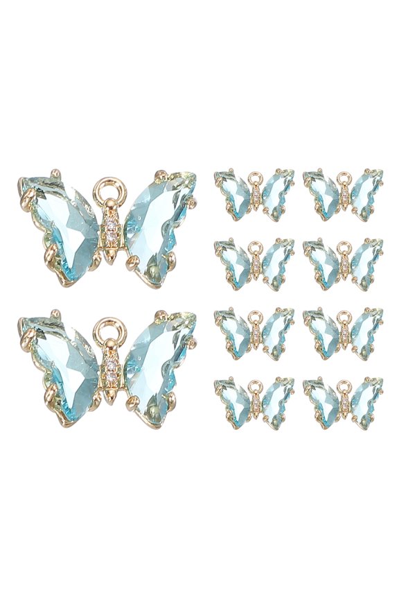 10 Pcs Rhinestone Butterfly Charm Cubic Zirconia Crystal Light Blue