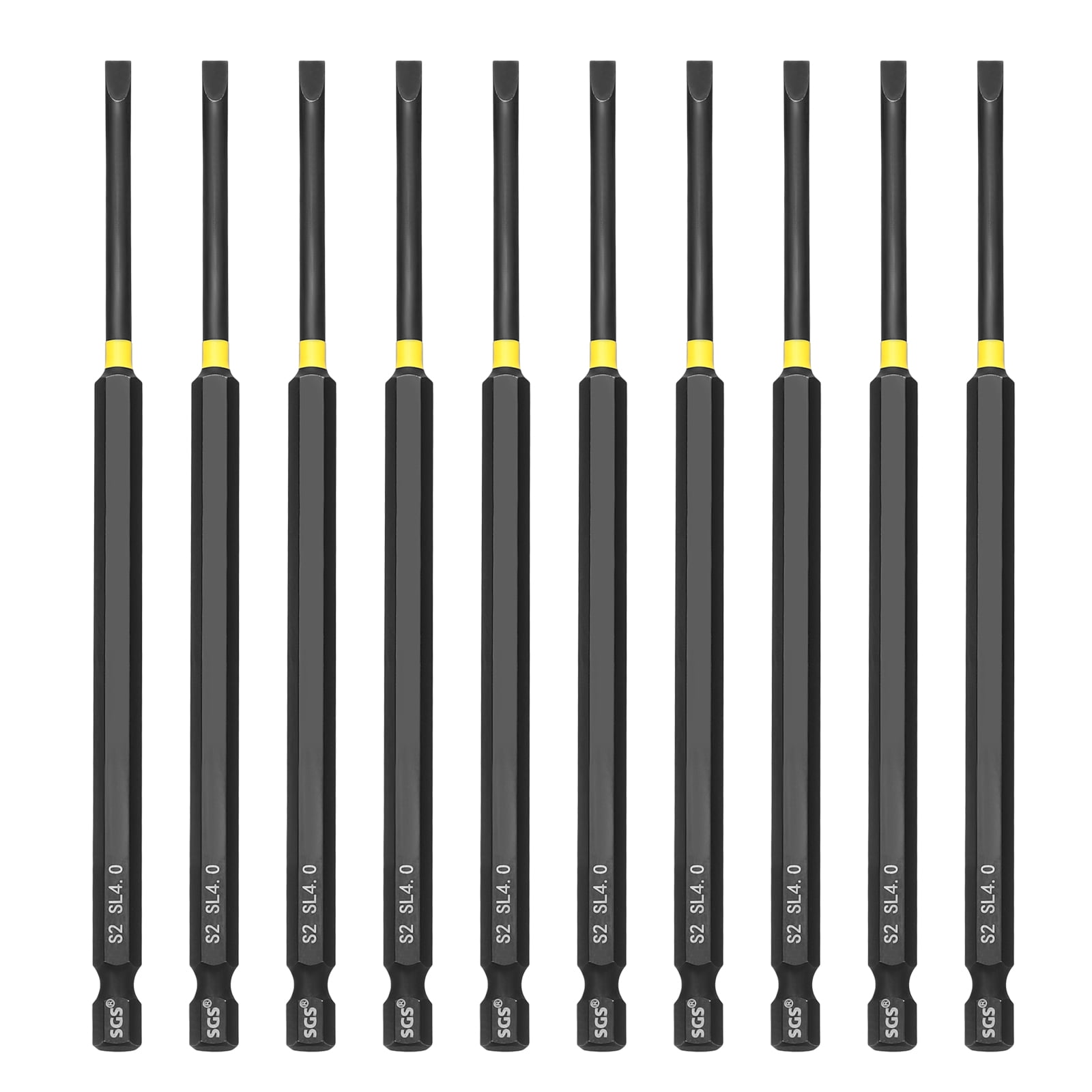 Uxcell 10 Pcs SL4 Slotted Impact Screwdriver Bits 4mm Slotted Tip 1/4" Hex Shank 150mm (6") Long Magnetic Flat Head Screw Driver Drill Bits Phosphated S2 Steel for Electric Power Tool