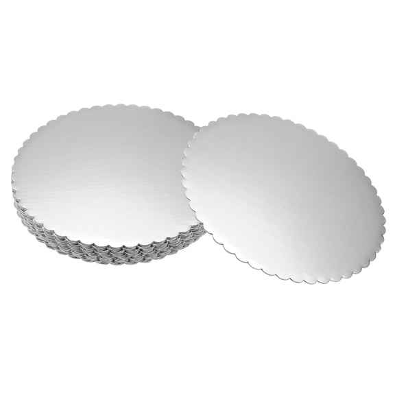 Uxcell 10 Pcs Scalloped Cake Circle Base, 10.9 Inch Cake Cardboards Thick Cardboard Cake Pastry Tray Round Cake Boards for Weddings Parties Birthday Desserts Cupcake (Silver)