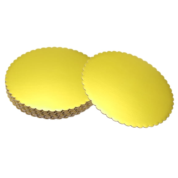 Uxcell 10 Pcs Scalloped Cake Circle Base, 11.9 Inch Cake Cardboards Thick Cardboard Cake Pastry Tray Round Cake Boards for Weddings Parties Birthday Desserts Cupcake (Gold Tone)