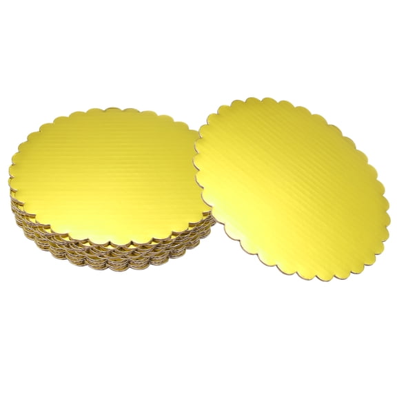 Uxcell 10 Pcs Scalloped Cake Circle Base, 9.8 Inch Cake Cardboards Thick Cardboard Cake Pastry Tray Round Cake Boards for Weddings Parties Birthday Desserts Cupcake (Gold Tone)