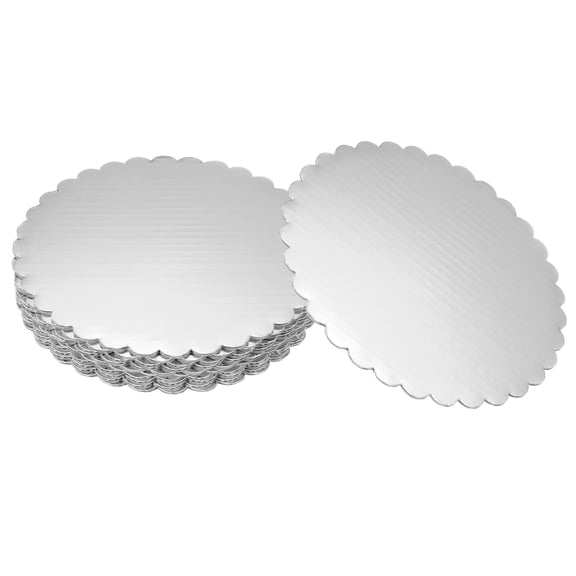 Uxcell 10 Pcs Scalloped Cake Circle Base, 9.8 Inch Cake Cardboards Thick Cardboard Cake Pastry Tray Round Cake Boards for Weddings Parties Birthday Desserts Cupcake (Silver)
