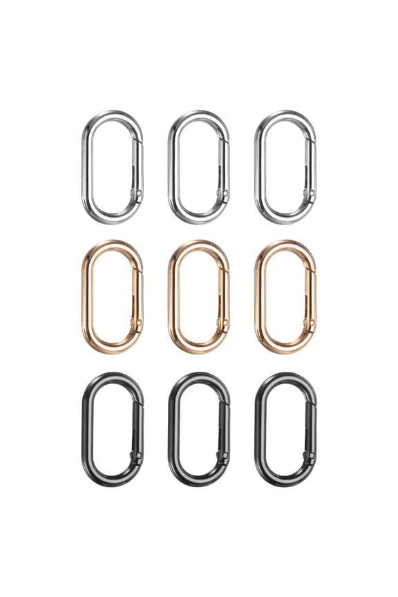 9 Pcs Spring O Rings Oval Metal Clips 1.7 Inch Spring Key Ring Buckle Clasps Connector Accessories for Bags Handbags Luggage Purse DIY Crafts, Gold/Silver/Black