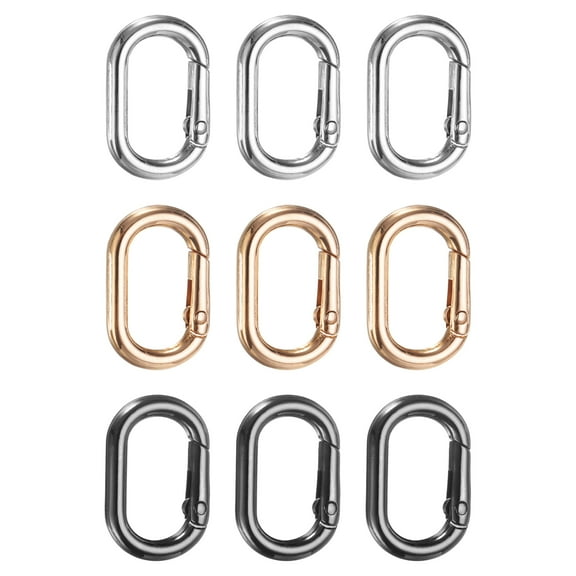 Uxcell 9 Pcs Spring O Rings Oval Metal Clips 1.2 Inch Spring Key Ring Buckle Clasps Connector Accessories for Bags Handbags Luggage Purse DIY Crafts, Gold/Silver/Black