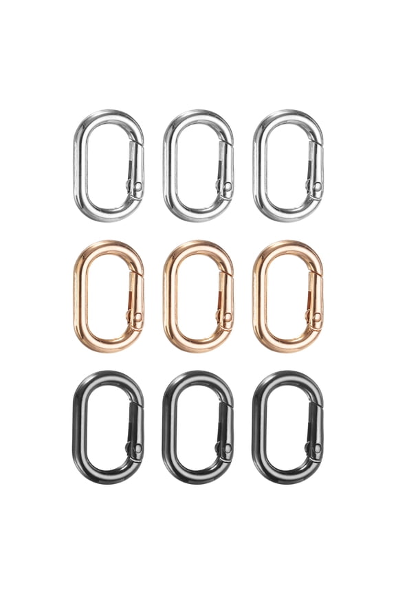 9 Pcs Spring O Rings Oval Metal Clips 1.2 Inch Spring Key Ring Buckle Clasps Connector Accessories for Bags Handbags Luggage Purse DIY Crafts, Gold/Silver/Black