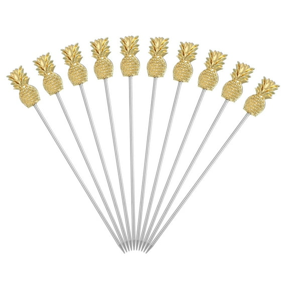 Uxcell 10 Pcs Stainless Steel Cocktail Picks, 4.2 Inch Martini Picks Fruit Sticks Metal Skewers Reusable for Drinks Olives Appetizers Fruit Decorative, Pink (Pineapple)