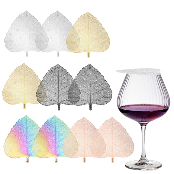 Uxcell 10 Pcs Stainless Steel Drink Covers, Leaf Shape Wine Glass Covers, Outdoor Wine Glass Lid for Drinks, Coffee, Tea, Beer, Colorful/Gold/Rose Gold/Silver/Black
