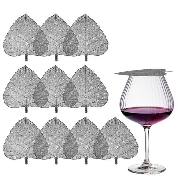Uxcell 10 Pcs Stainless Steel Drink Covers, Leaf Shape Wine Glass Covers, Outdoor Wine Glass Lid for Drinks, Coffee, Tea, Beer, Black
