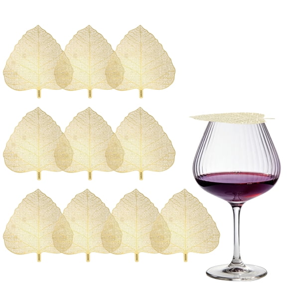 Uxcell 10 Pcs Stainless Steel Drink Covers, Leaf Shape Wine Glass Covers, Outdoor Wine Glass Lid for Drinks, Coffee, Tea, Beer, Gold Tone