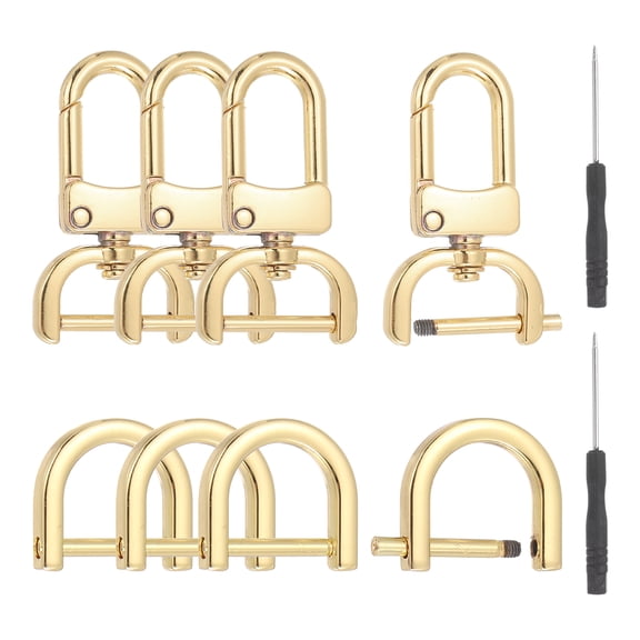 Uxcell 10 Pcs Swivel Clasp Hooks, Detachable Snap Hooks Swivel Clasps with D Rings and Screwdriver for Bag Strap Purse Lanyard DIY Craft Hardware (Light Gold, 0.63Inch)
