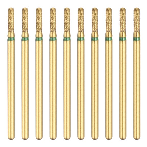 Uxcell 10 Pcs Titanium Diamond Grinding Bit, 100-120Grit 2.0mm Cylindrical Ball Head Dia Titanium Plated Drill Bit 3/32" Shank Rotary Tool Accessory for Ceramic Nail Grind Polish Engrave