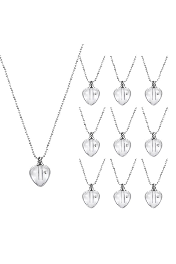 10 Pcs Vial Necklace, Stainless Steel Glass Heart Shaped Perfume Bottle Pendant Necklace Ashes Urn Vial Pendant Openable Bottle 20.5mm for Women Keepsake Memorial Jewelry, Clear